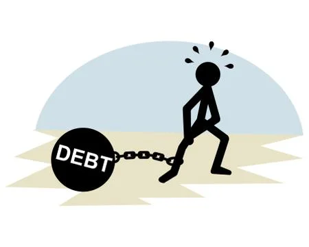 Man with chains, debt concept, vector illustration Stock Illustration
