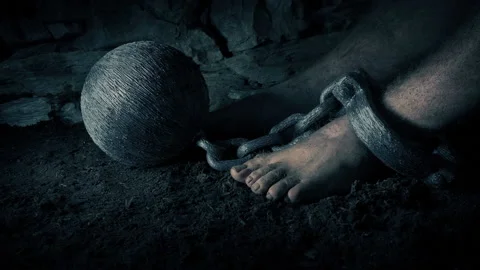 Man In Chains In Medieval Prison Stock Footage 232235441