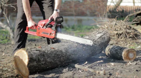 Man with chainsaw Stock Footage 26632339