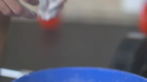 Man chalking hands before workout. slow motion Stock Footage 117737138