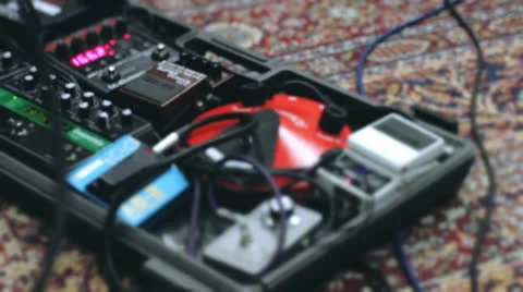 Man change effect with guitar's pedals Stock Footage 22554478