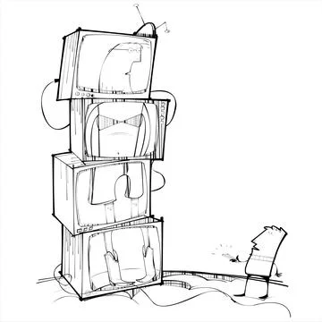 Man changes channel on a Tower of televisions Stock Illustration