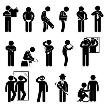 Man Changing Wearing Clothes Stick Figure Pictogram Icon Stock Illustration