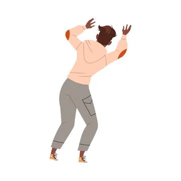 Man Character Afraid of Something Feeling Scared and Terrified Raising His Hands Stock Illustration