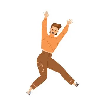 Man Character Afraid of Something Feeling Scared and Terrified Escaping with Stock Illustration