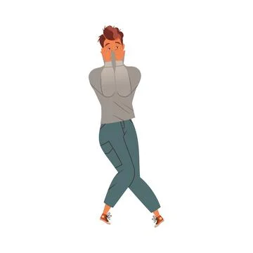 Man Character Afraid of Something Feeling Scared and Terrified Shaking with Fear Stock Illustration