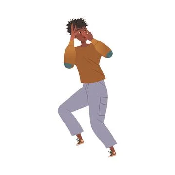 Man Character Afraid of Something Feeling Scared and Terrified Shaking with Fear Stock Illustration