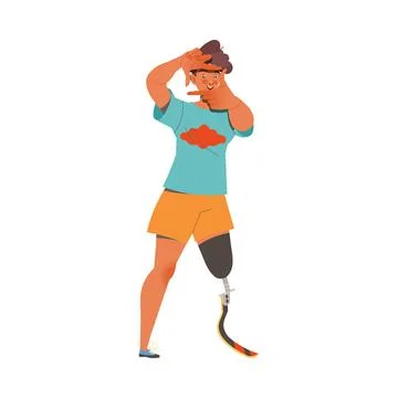 Man Character with Artificial Limb Showing Hand Gesture with Fingers Expressing Stock Illustration