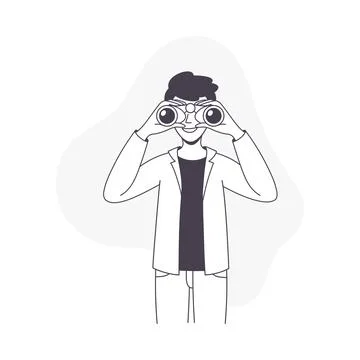Man Character with Binoculars Looking in Future Observing Vector Illustration イラスト素材