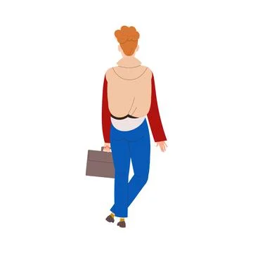 Man Character with Briefcase in Blue Pants Standing Back View Vector Stock Illustration