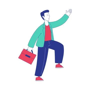 Man Character with Briefcase Moving Forward Achieving Goal Vector Illustration Stock Illustration
