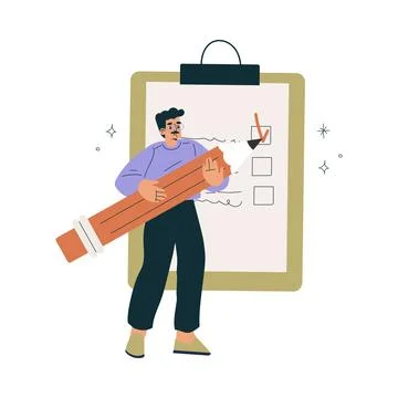 Man Character with Checkbox List as Productive Team Member Vector Illustration Stock Illustration