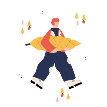 Man character with Christmas tree . Stock Illustration
