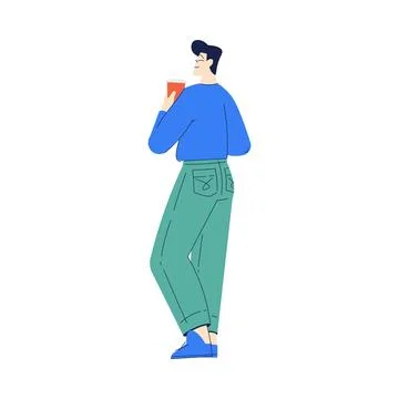 Man Character with Coffee Cup Walking Enjoying Drink Vector Illustration Stock Illustration