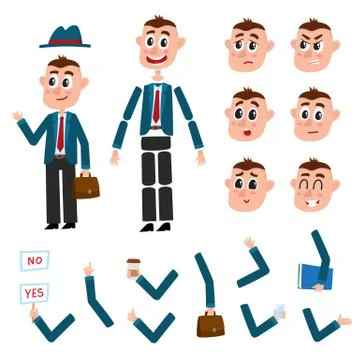 Man character creation set with different gestures and emotions Stock Illustration