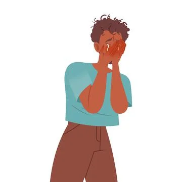 Man Character Crying, Weeping and Sobbing from Sorrow and Grief Feeling Sad and Stock Illustration