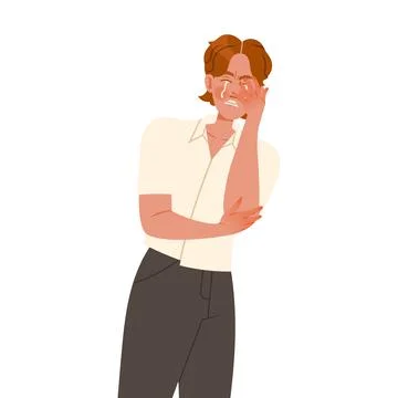 Man Character Crying, Weeping and Sobbing from Sorrow and Grief Feeling Sad and Stock Illustration