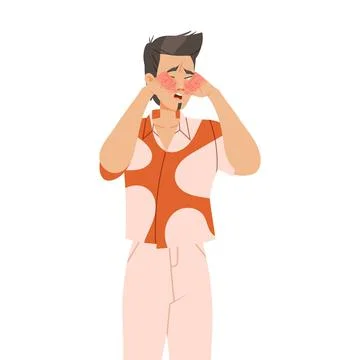 Man Character Crying, Weeping and Sobbing from Sorrow and Grief Feeling Sad and Stock Illustration