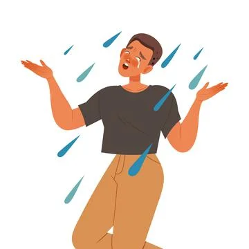 Man Character Crying, Weeping and Sobbing from Sorrow and Grief Feeling Sad and Stock Illustration