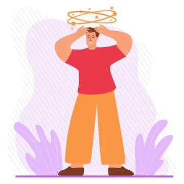 Man character dizziness.Man feeling vertigo. Health problems. Stock Illustration