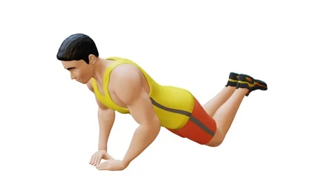 Man Character doing Close Grip Push-up On Knees Stock Footage 281301307