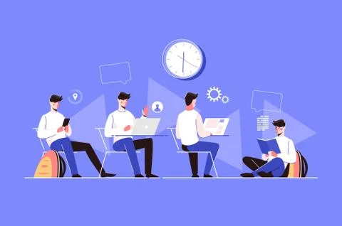 Man character doing different activities Illustrazione stock