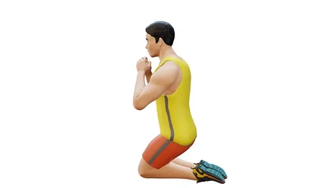 Man Character doing Kneeling Hip Thrust Stock Footage 281385171