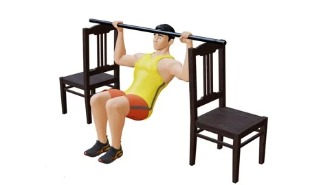 Man Character doing Pull ups with Chair Stock Footage 281223796