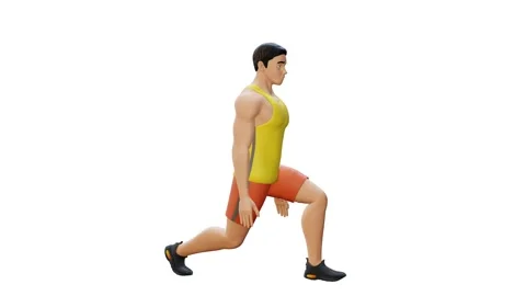 Man Character doing Split Squats Stock Footage 281385675