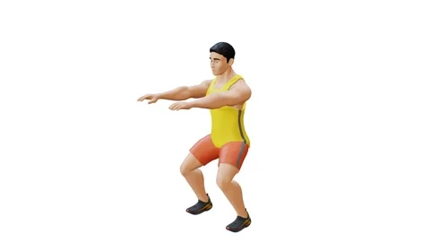 Man Character doing Squat Pulses 3 times Stock Footage 281386019