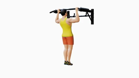 Man Character doing Wide Grip Pull Ups Stock Footage 281224006