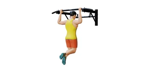 Man Character doing Wide Grip Rear Pull Ups Stock Footage 281224048