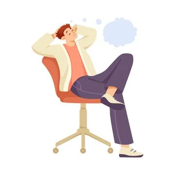 Man Character Dreaming with Cumulus Cloud Imagining Vector Illustration Illustrazione stock