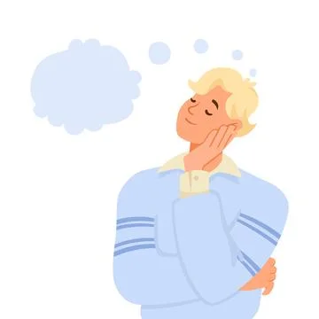 Man Character Dreaming with Cumulus Cloud Imagining Vector Illustration Illustrazione stock