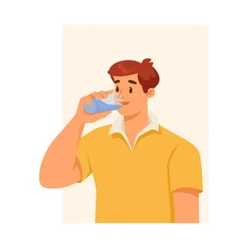 Man Character Drinking Pure Water Supports Immunity Engaged in Healthy Lifestyle Stock Illustration
