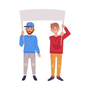 Man Character with Empty Placard and Banner Vector Illustration Stock Illustration