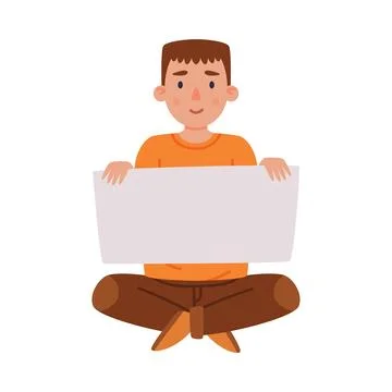 Man Character with Empty Placard and Banner Vector Illustration Stock Illustration