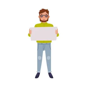 Man Character with Empty Placard and Banner Vector Illustration Stock Illustration