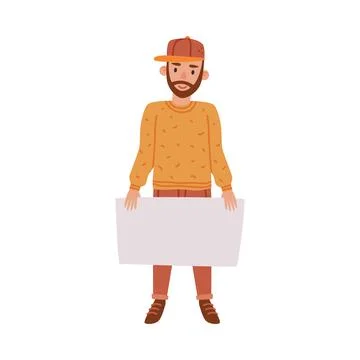 Man Character with Empty Placard and Banner Vector Illustration Stock Illustration