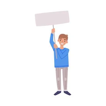 Man Character with Empty Placard and Banner Vector Illustration Stock Illustration