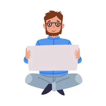 Man Character with Empty Placard and Banner Vector Illustration Stock Illustration