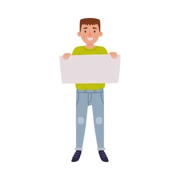 Man Character with Empty Placard and Banner Vector Illustration Stock Illustration
