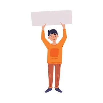 Man Character with Empty Placard and Banner Vector Illustration Stock Illustration