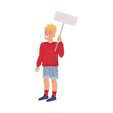 Man Character with Empty Placard and Banner Vector Illustration Stock Illustration