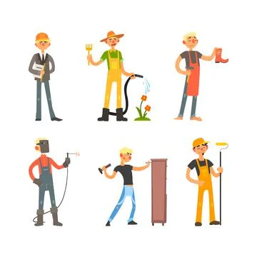 Man Character Engaged in Different Profession Wearing Uniform and Working Vector イラスト素材