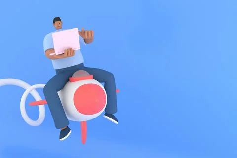 A man character flying . 3d rendering of business models. 스톡 일러스트