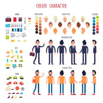 Man Character Generator Flat Vector イラスト素材