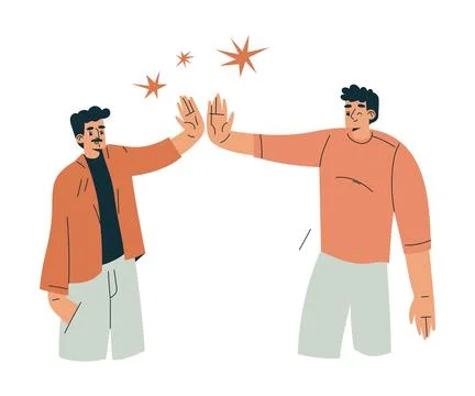 Man Character Giving High Five Hand Gesture with Joy Vector Illustration Stock Illustration