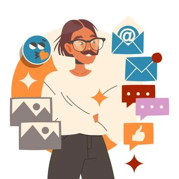 Man Character in Glasses Working with Information Analyzing and Browsing Data 스톡 일러스트
