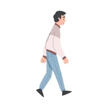 Man Character Going or Walking Taking Steps Forward Side View Vector Stock Illustration